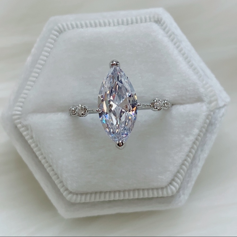 14k white gold 3 CT diamond ring marquise engagement wedding solitaire - Picture 4 of 12